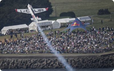 写真:空撮写真からのファミリーエリアと飛行機